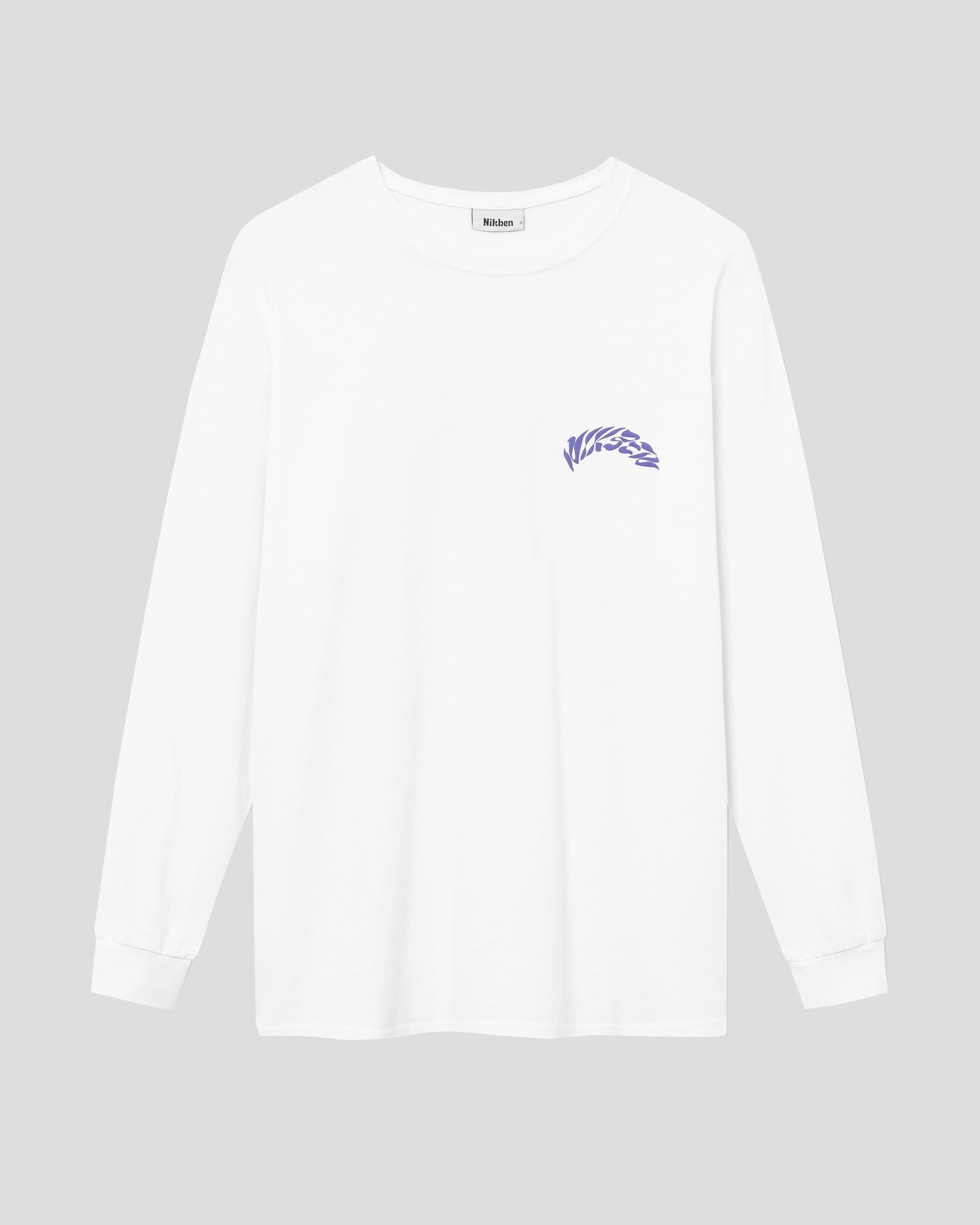 White long-sleeved t-shirt with purple 