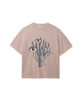 Beige T-shirt with black and white cactus print in the middle