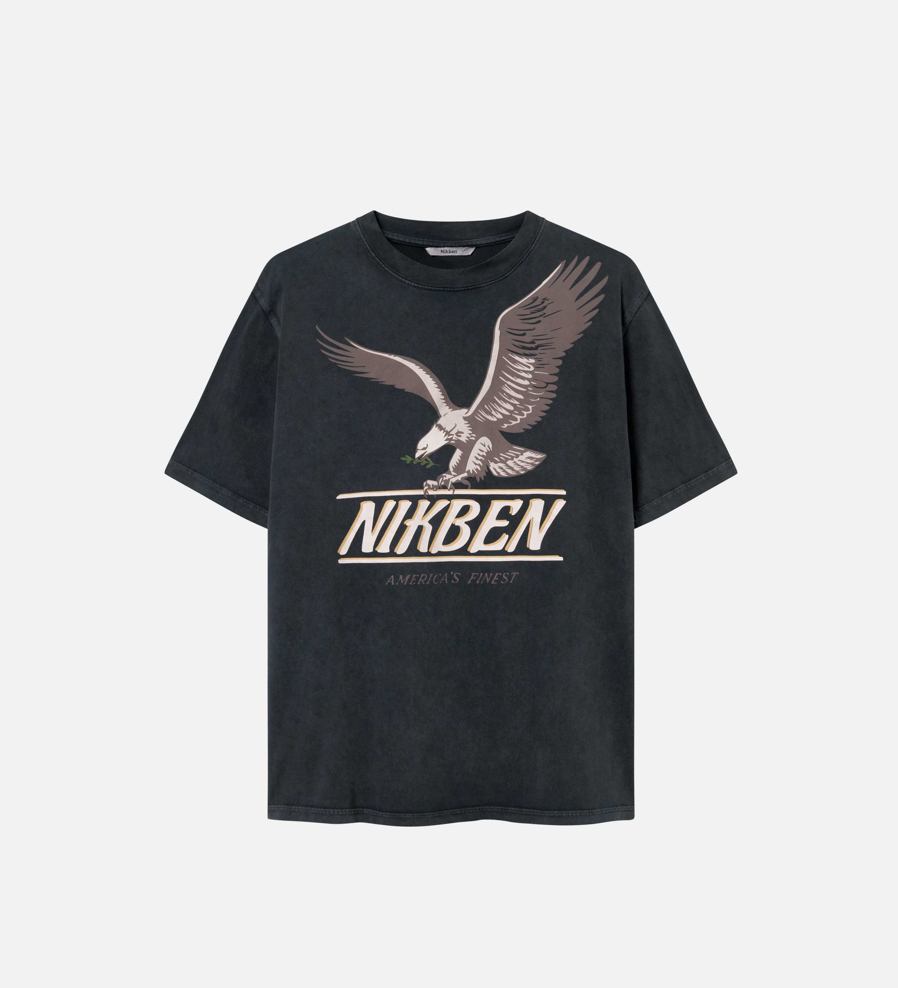 A black t-shrit with a large eagle chest print, Nikben logo and the text "Americas finest"
