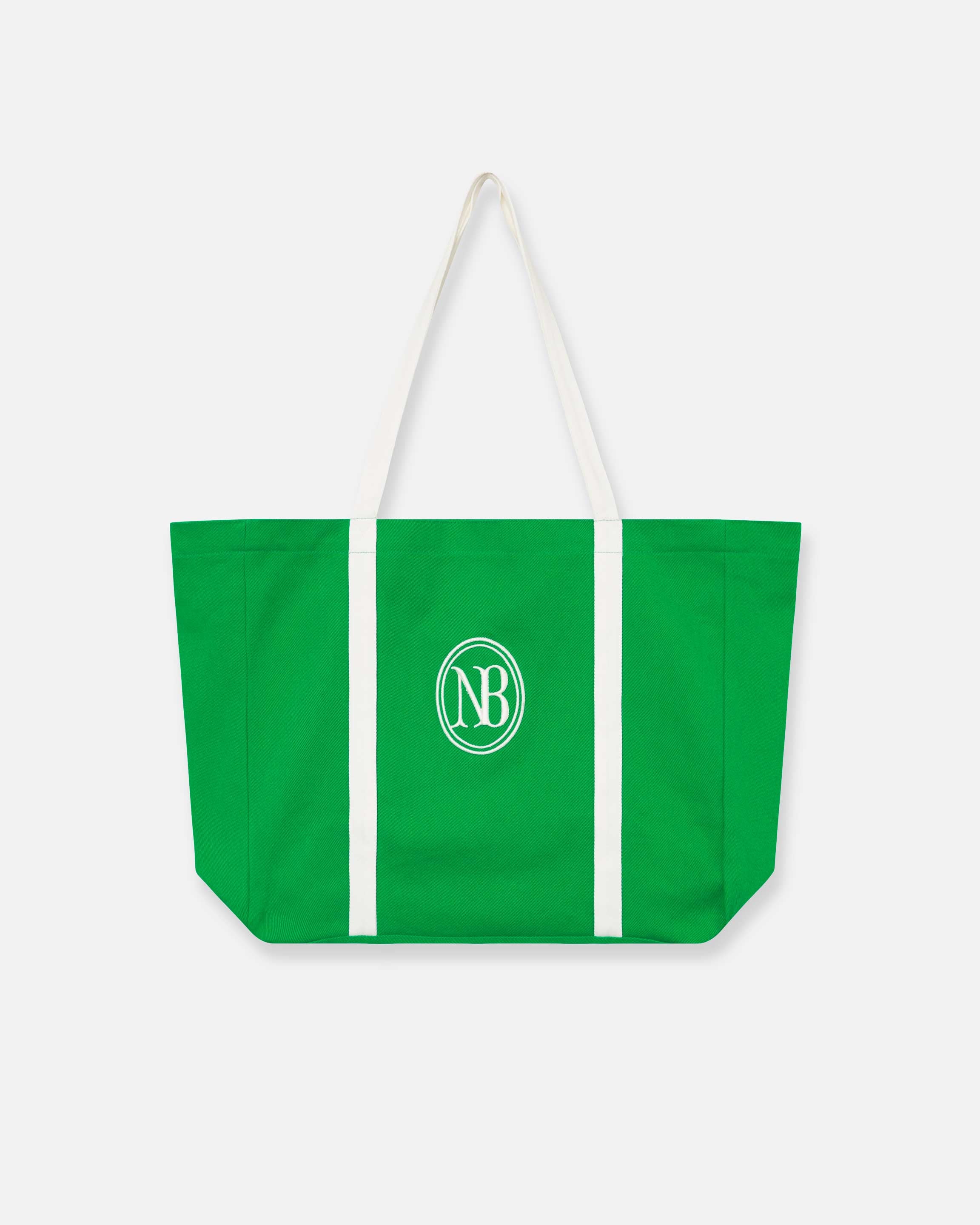 Green and white tote bag