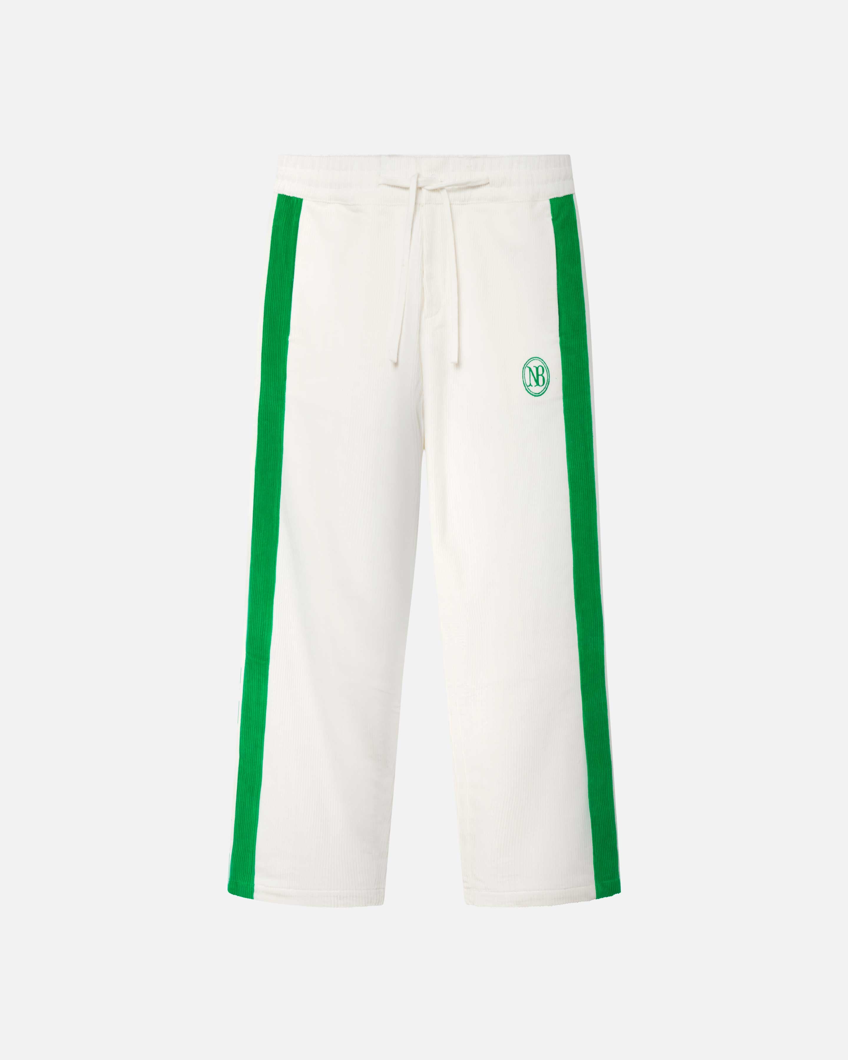 White and green corduroy track suit pants with NB embroidery 