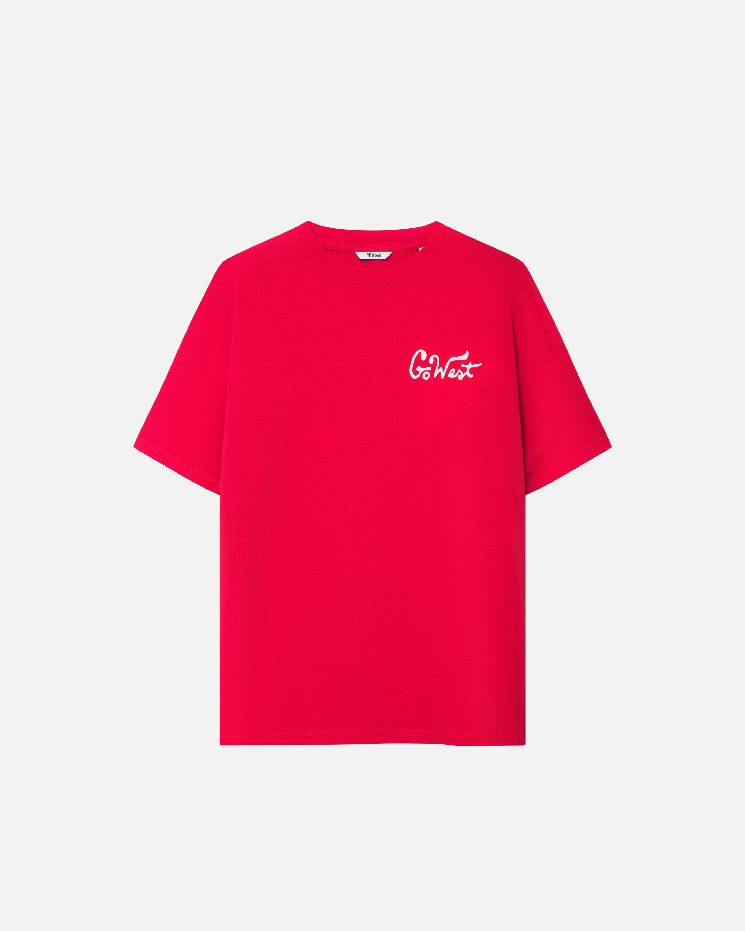 Red t-shirt with white print