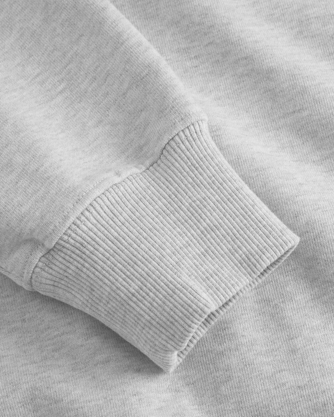 Close up of ribbed cuffs on a grey sweatshirt