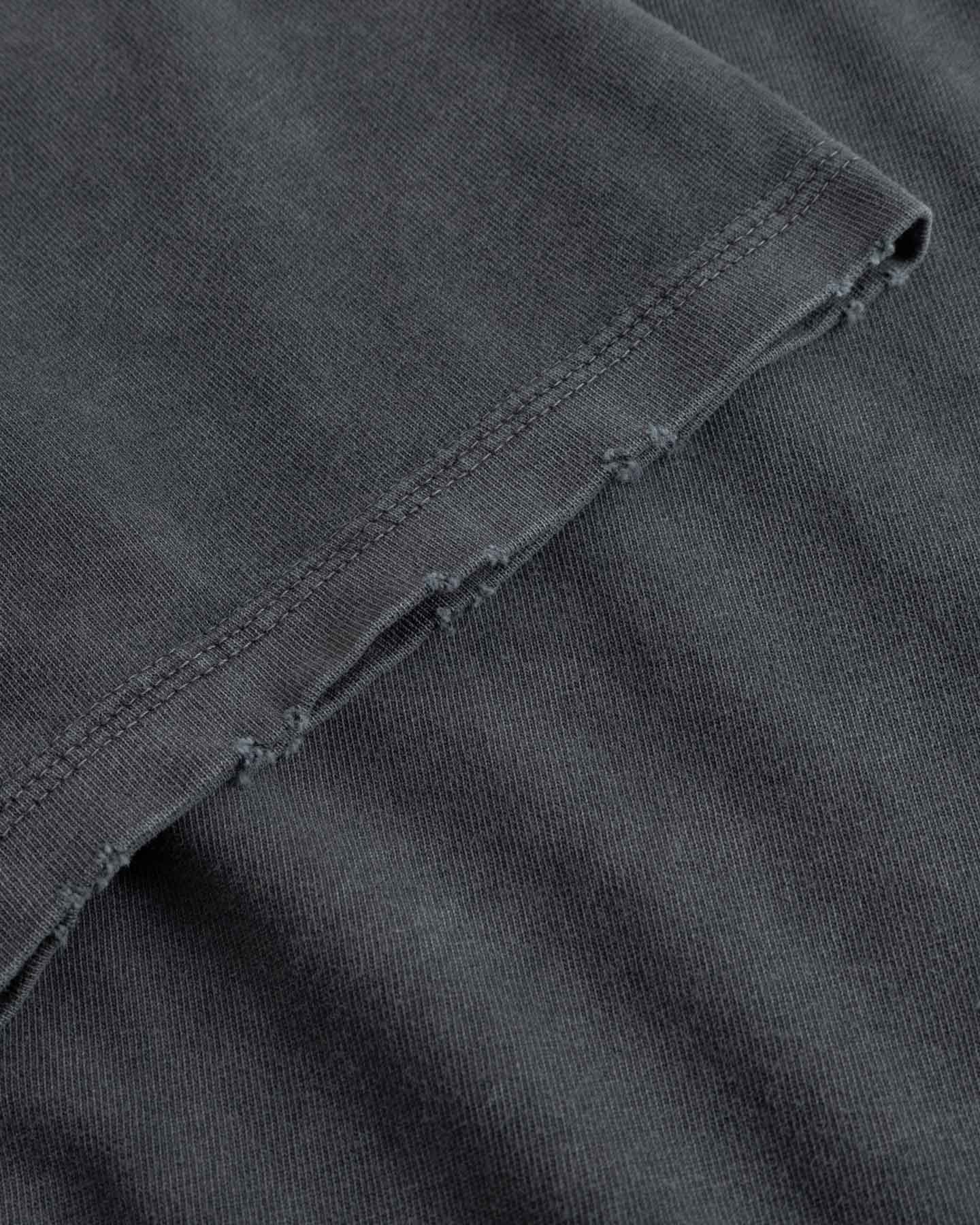 Close-up of black fabric with a focus on texture and stitching.