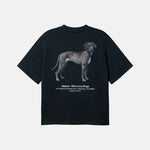 Black t-shirt with a dog illustration on the back 