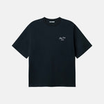 Black t-shirt with a small logo on chest