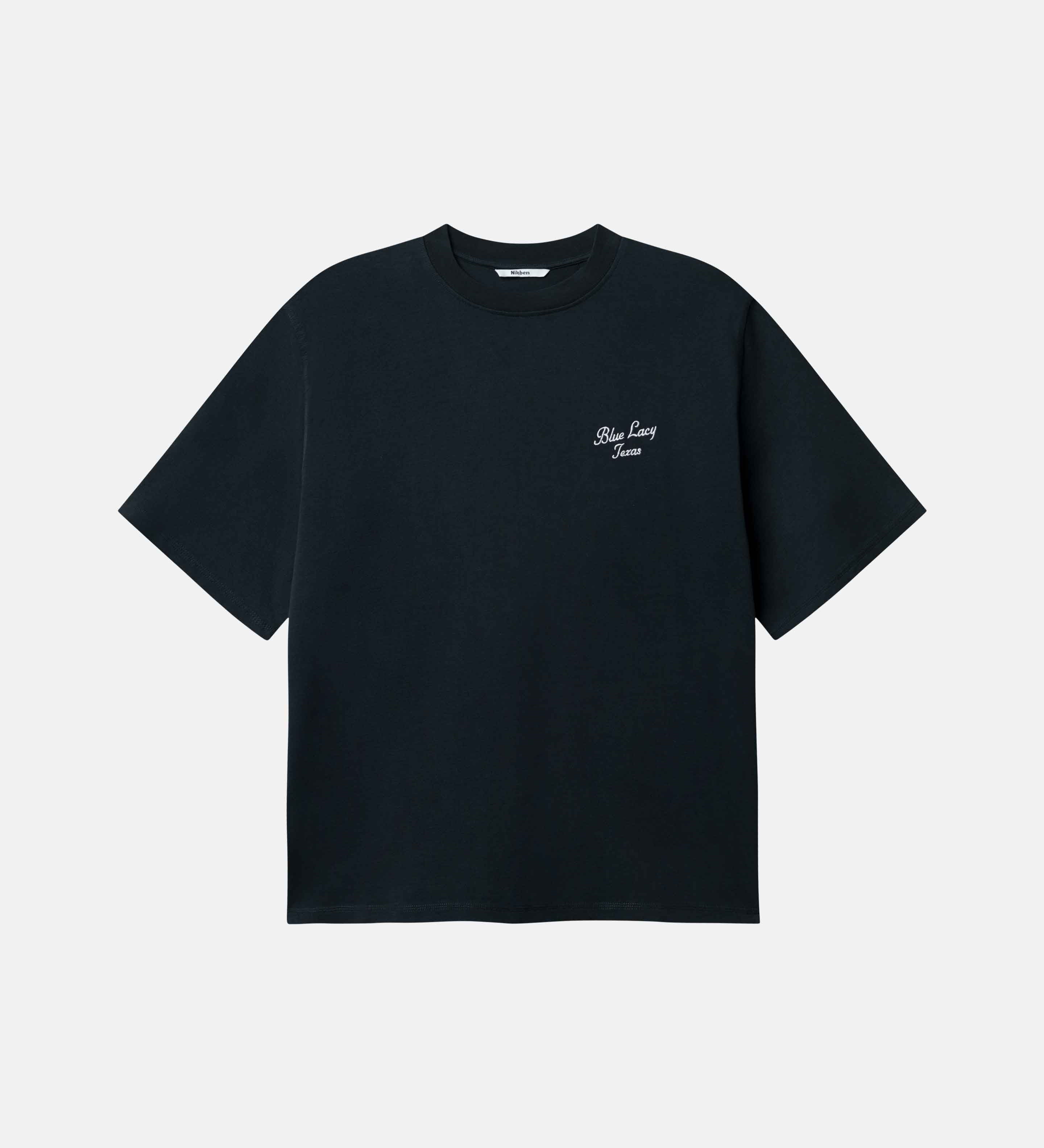 Black t-shirt with a small logo on chest