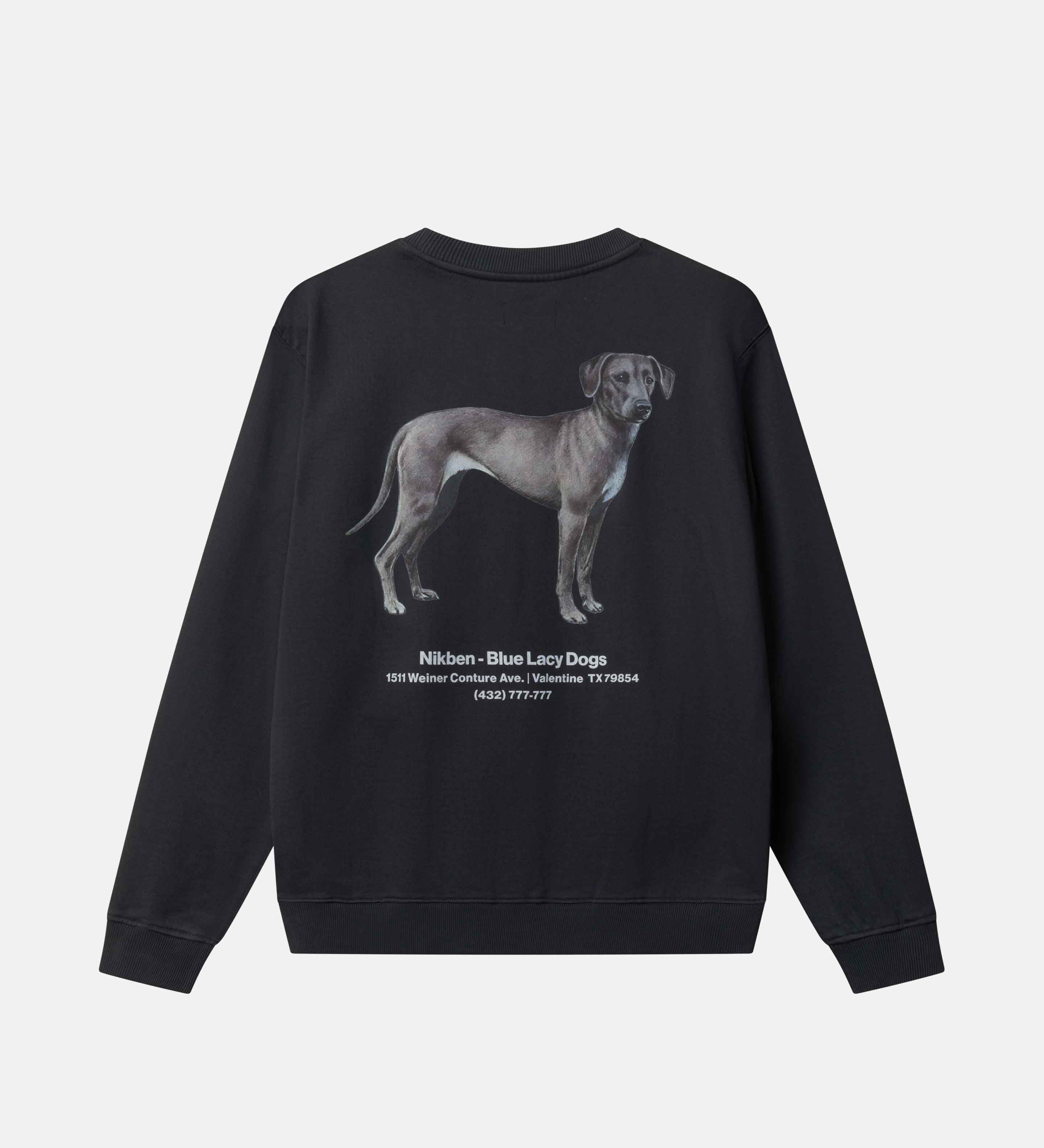 Black sweatshirt with a dog graphic on the back 