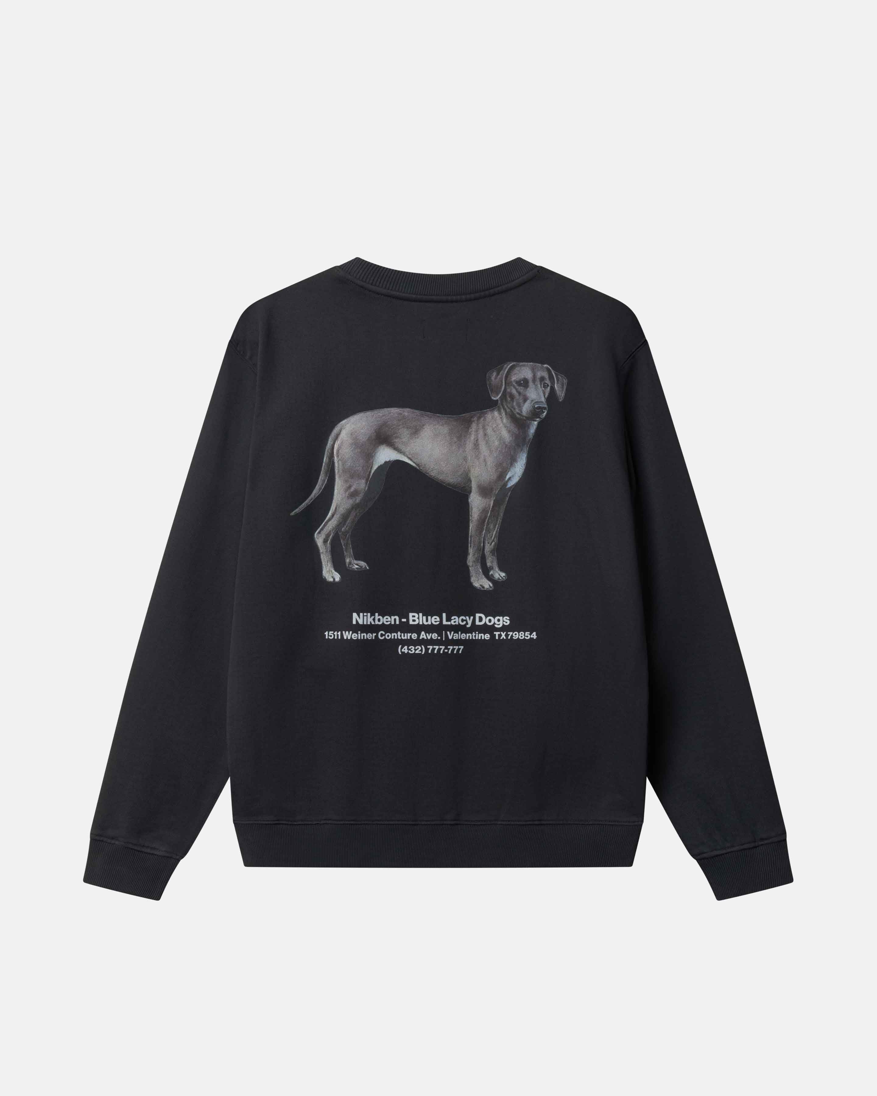 Black sweatshirt with a dog graphic on the back 