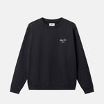 Black sweatshirt with white text on front breast