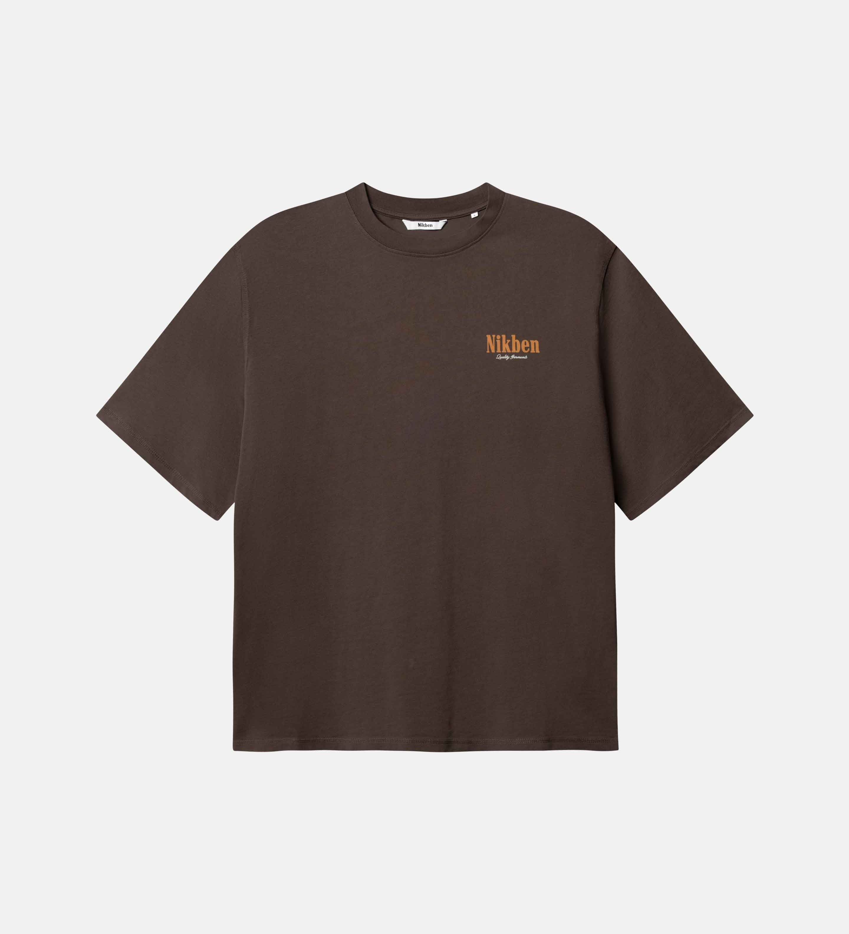 Brown t-shirt with 'Nikben' logo on chest