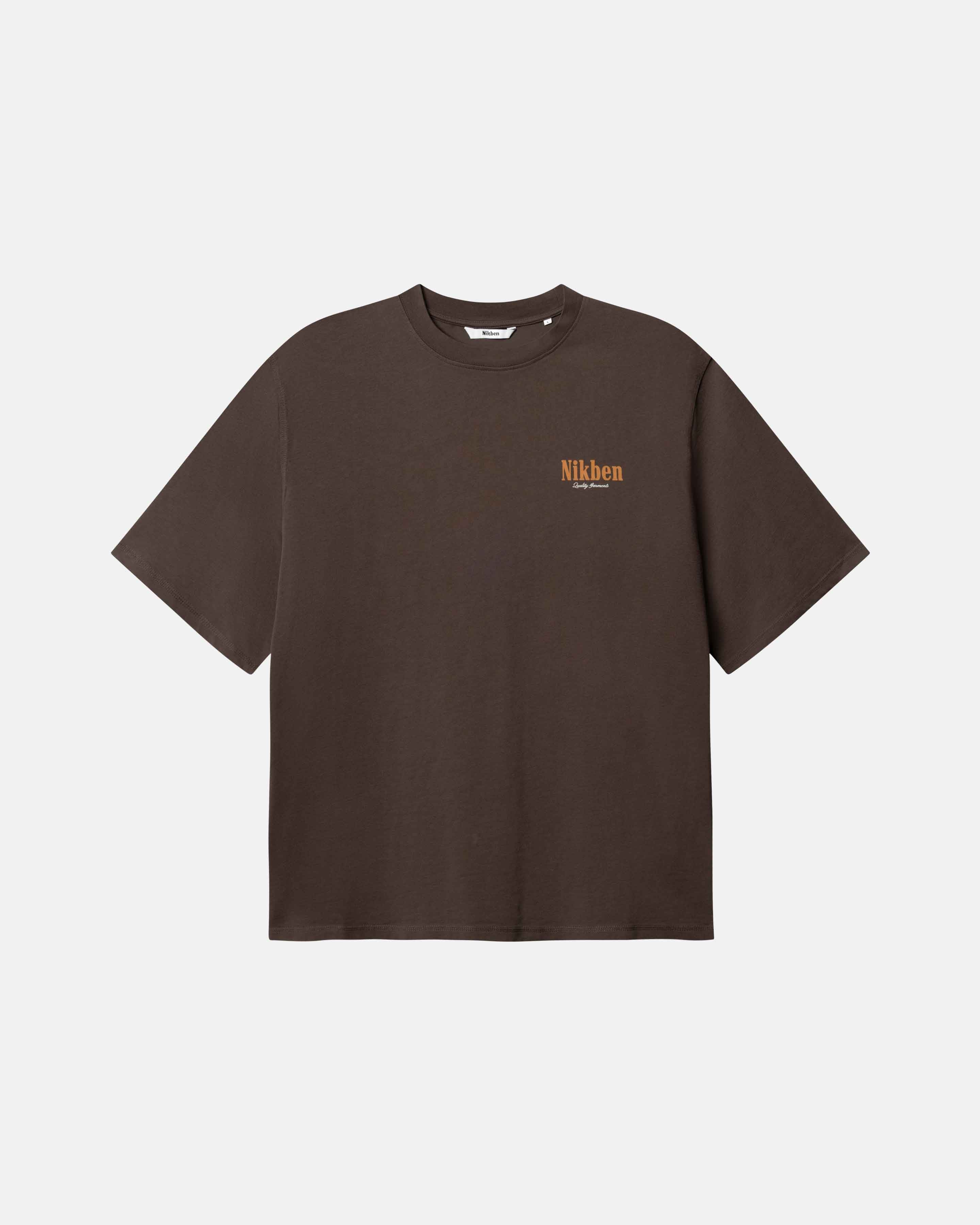 Brown t-shirt with 'Nikben' logo on chest