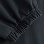 Close-up of black sweatpants with a focus on the leg cuff.