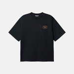 Black T-Shirt, Small Yellow Logo on chest.