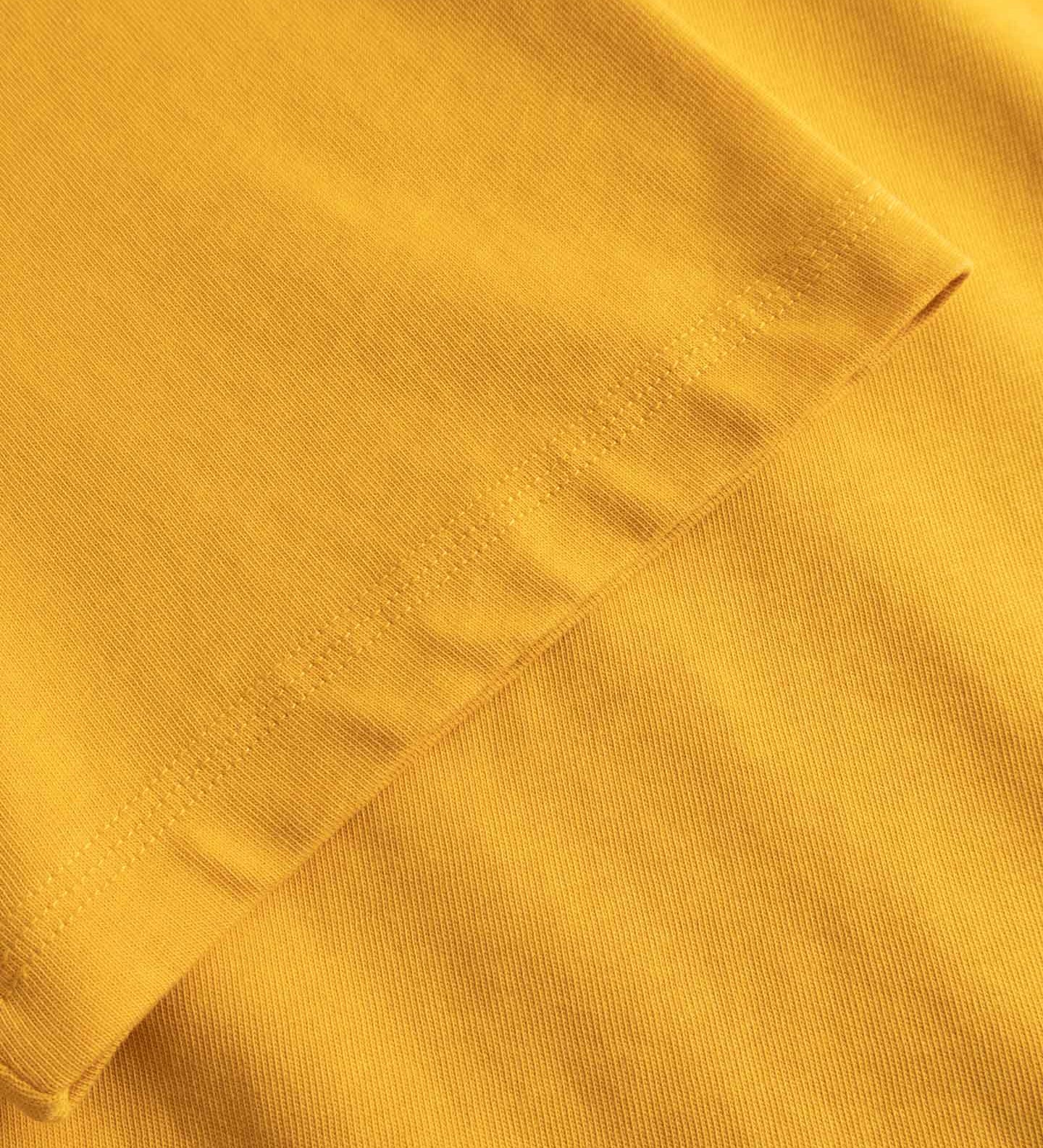 Close-up of yellow fabric with a subtle pattern