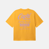 Yellow t-shirt with 'Capri Motel' text on the back.