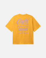 Yellow t-shirt with 'Capri Motel' text on the back.