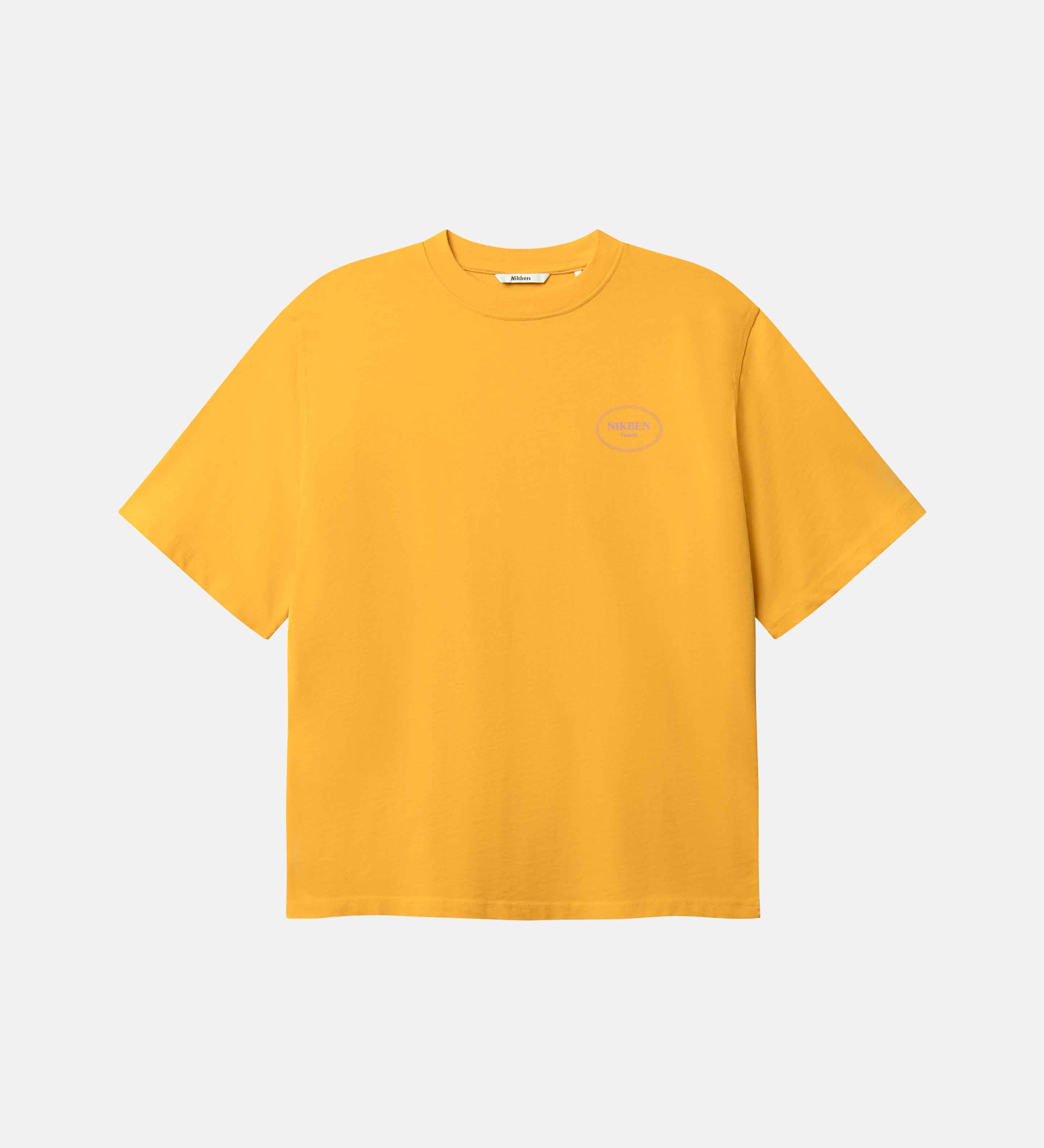 Yellow t-shirt with a small logo on breast pocket