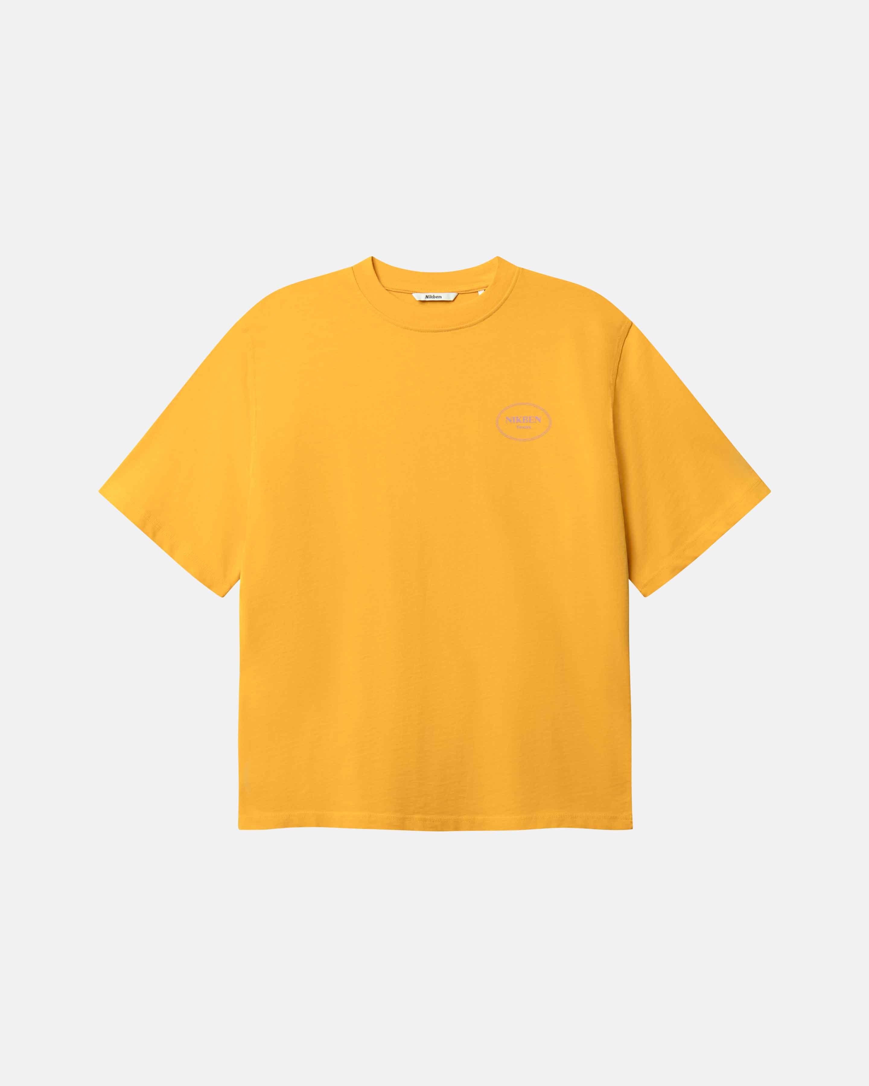 Yellow t-shirt with a small logo on breast pocket