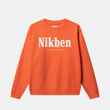Orange sweatshirt with 'Nikben' branding 