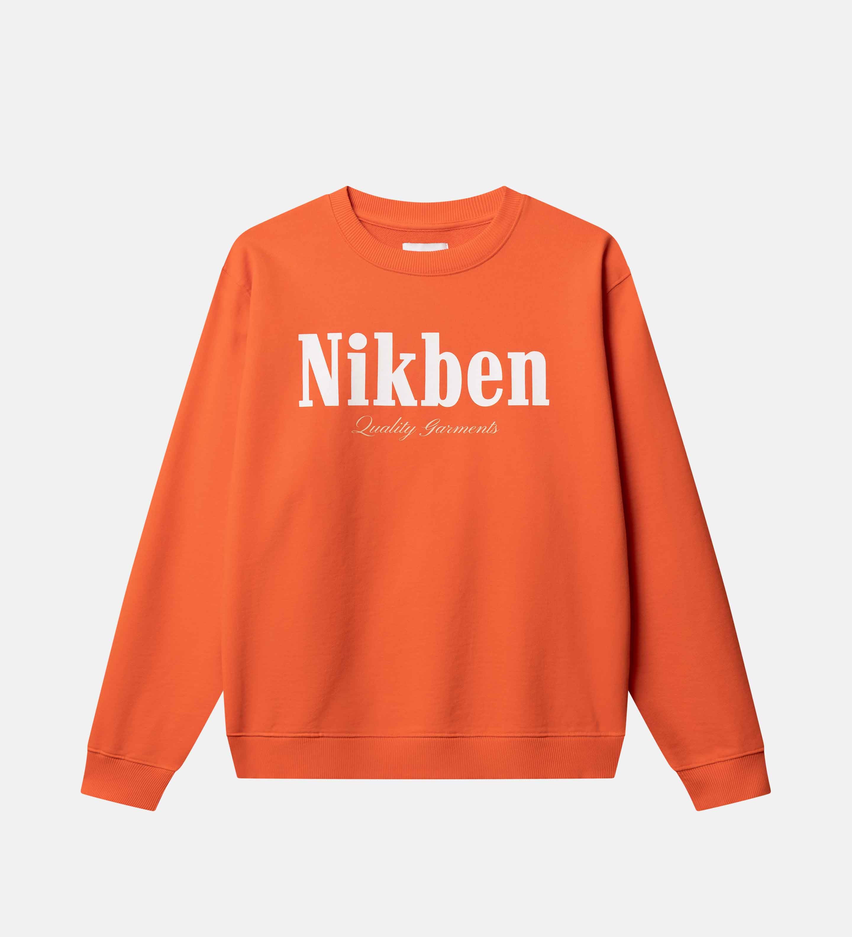 Orange sweatshirt with 'Nikben' branding 