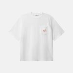 White t-shirt with a small logo on front breast pocket