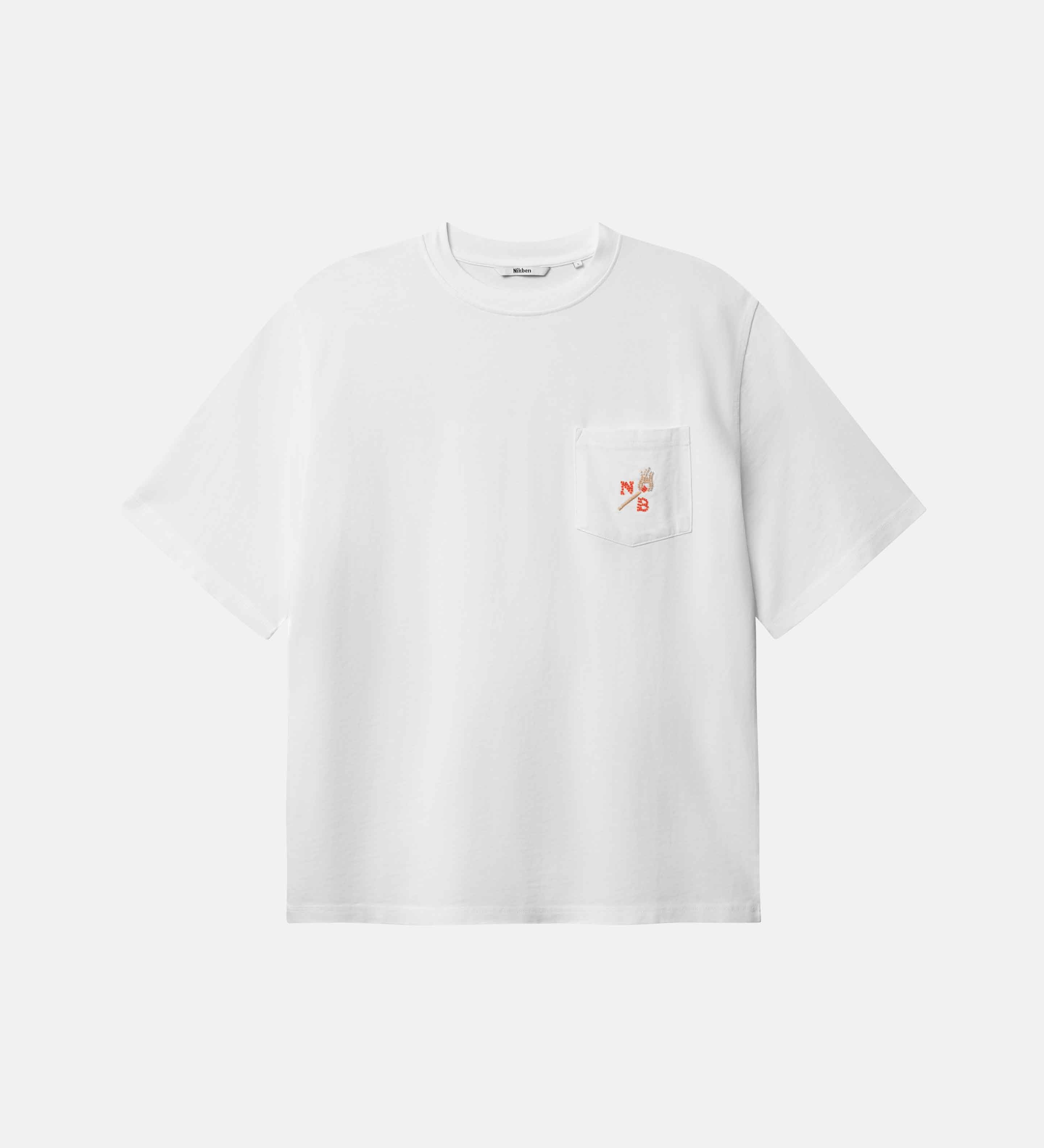 White t-shirt with a small logo on front breast pocket
