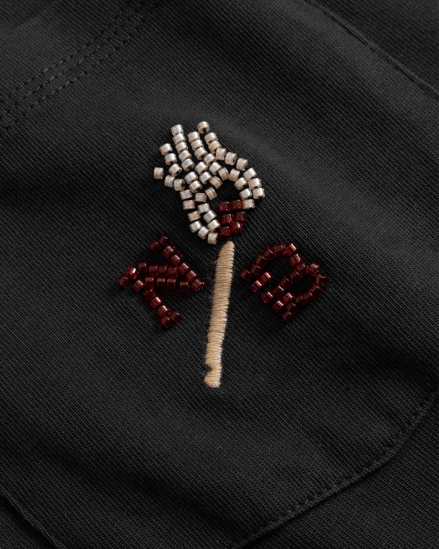 Close up of Embroidered design on a black fabric 
