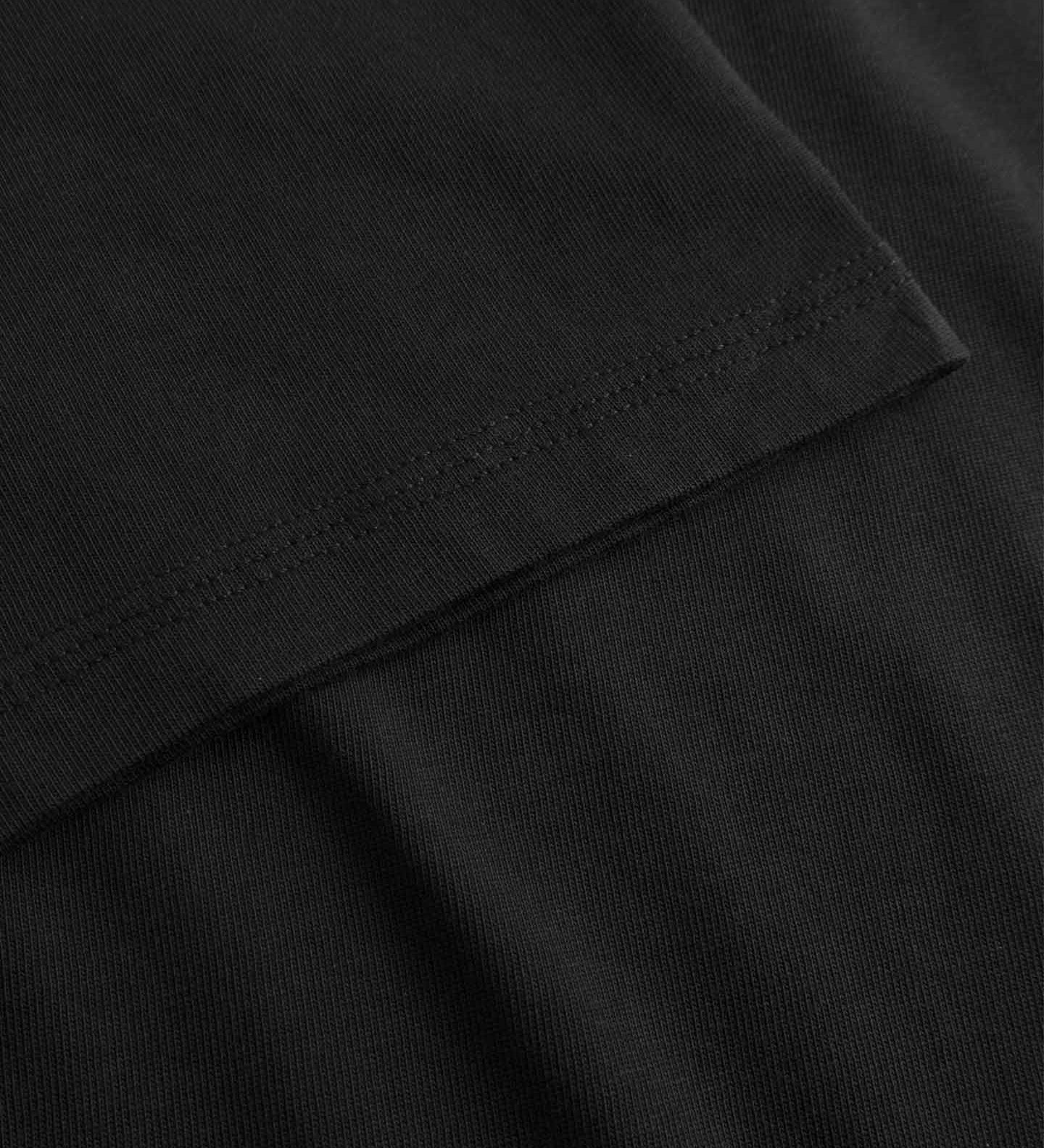 Close-up of a black t-shirt with folded hem