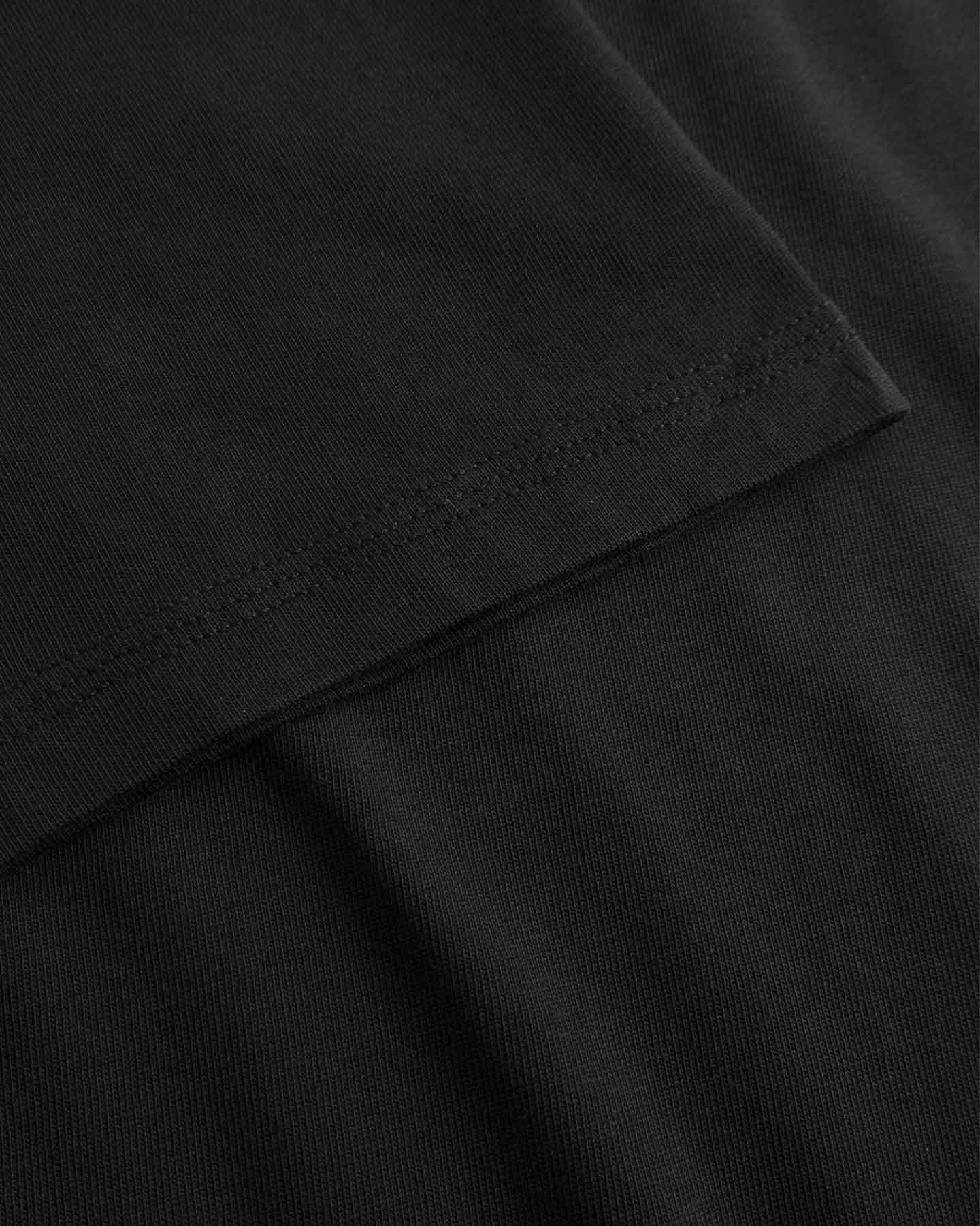 Close-up of a black t-shirt with folded hem