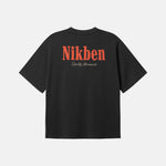 Black t-shirt with red 'Nikben' logo on the back