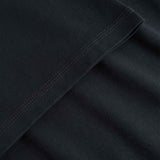 Close-up of black fabric with a focus on texture and stitching.