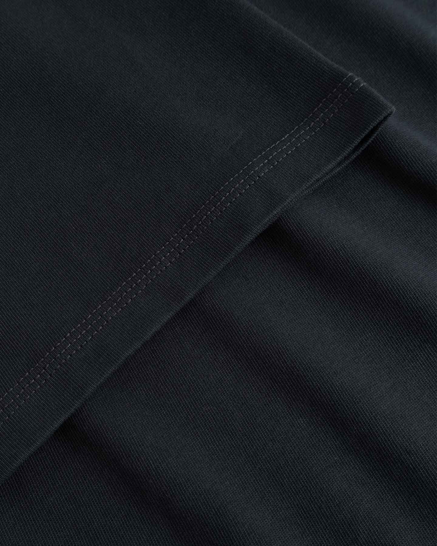 Close-up of black fabric with a focus on texture and stitching.