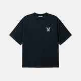 Black t-shirt with a small logo on chest