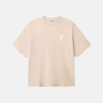 Beige t-shirt with a small logo in white back 