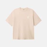 Beige t-shirt with a small logo in white back 