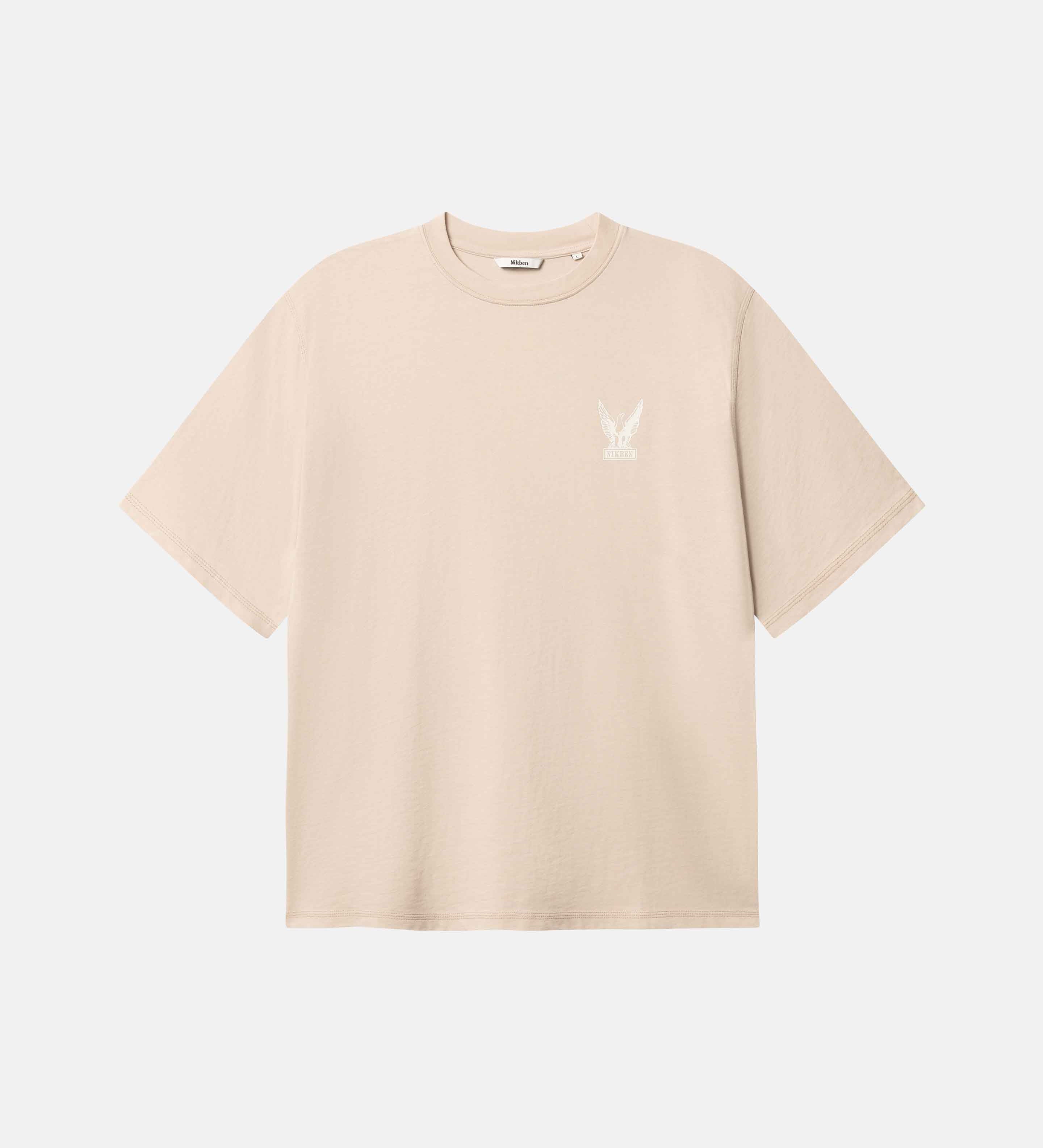 Beige t-shirt with a small logo in white back 