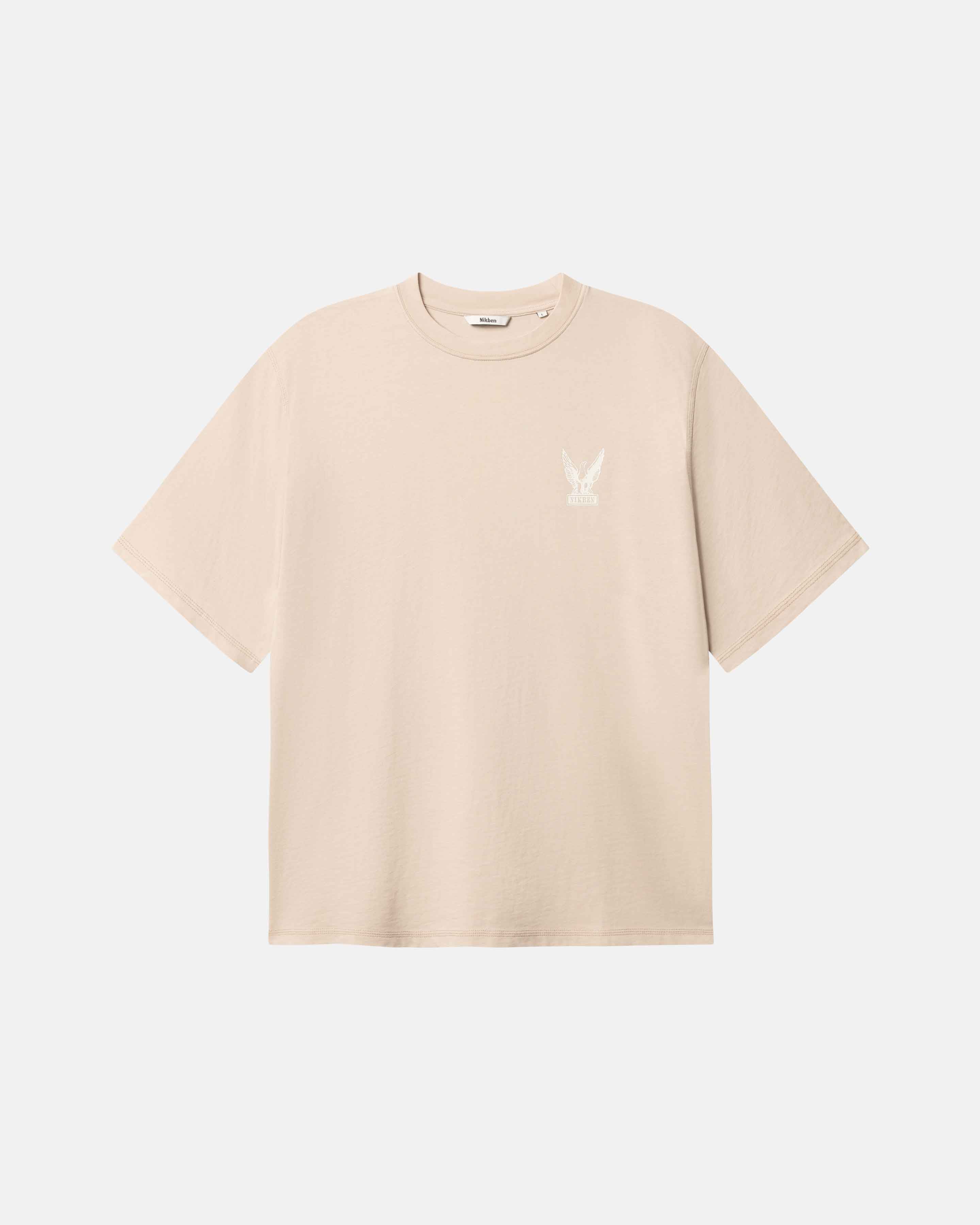 Beige t-shirt with a small logo in white back 
