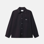 Black overshirt with a brand logo on the breast pocket 
