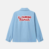 Light blue overshirt with 'El Camino Ranch' red text on back of shirt