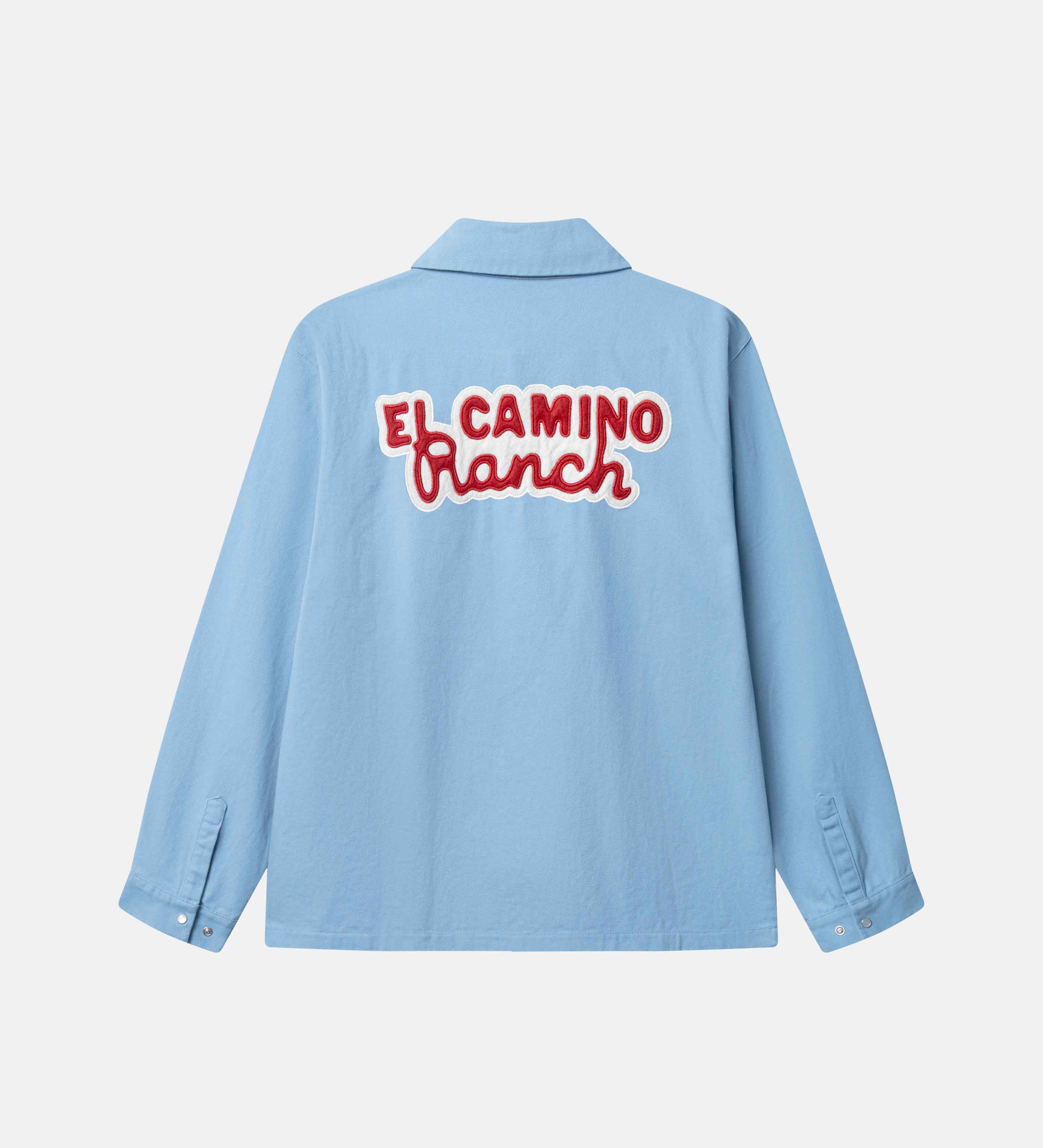 Light blue overshirt with 'El Camino Ranch' red text on back of shirt