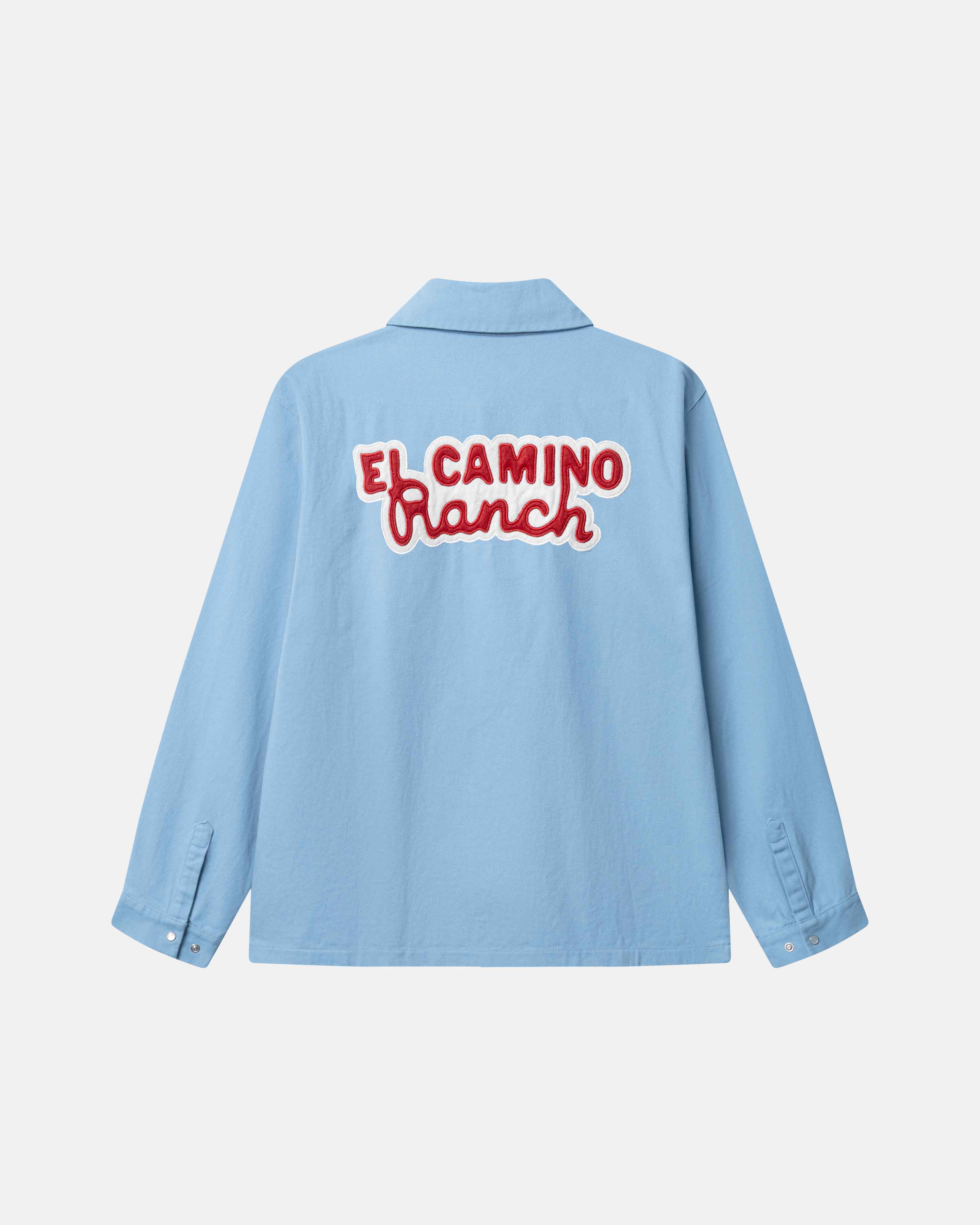 Light blue overshirt with 'El Camino Ranch' red text on back of shirt