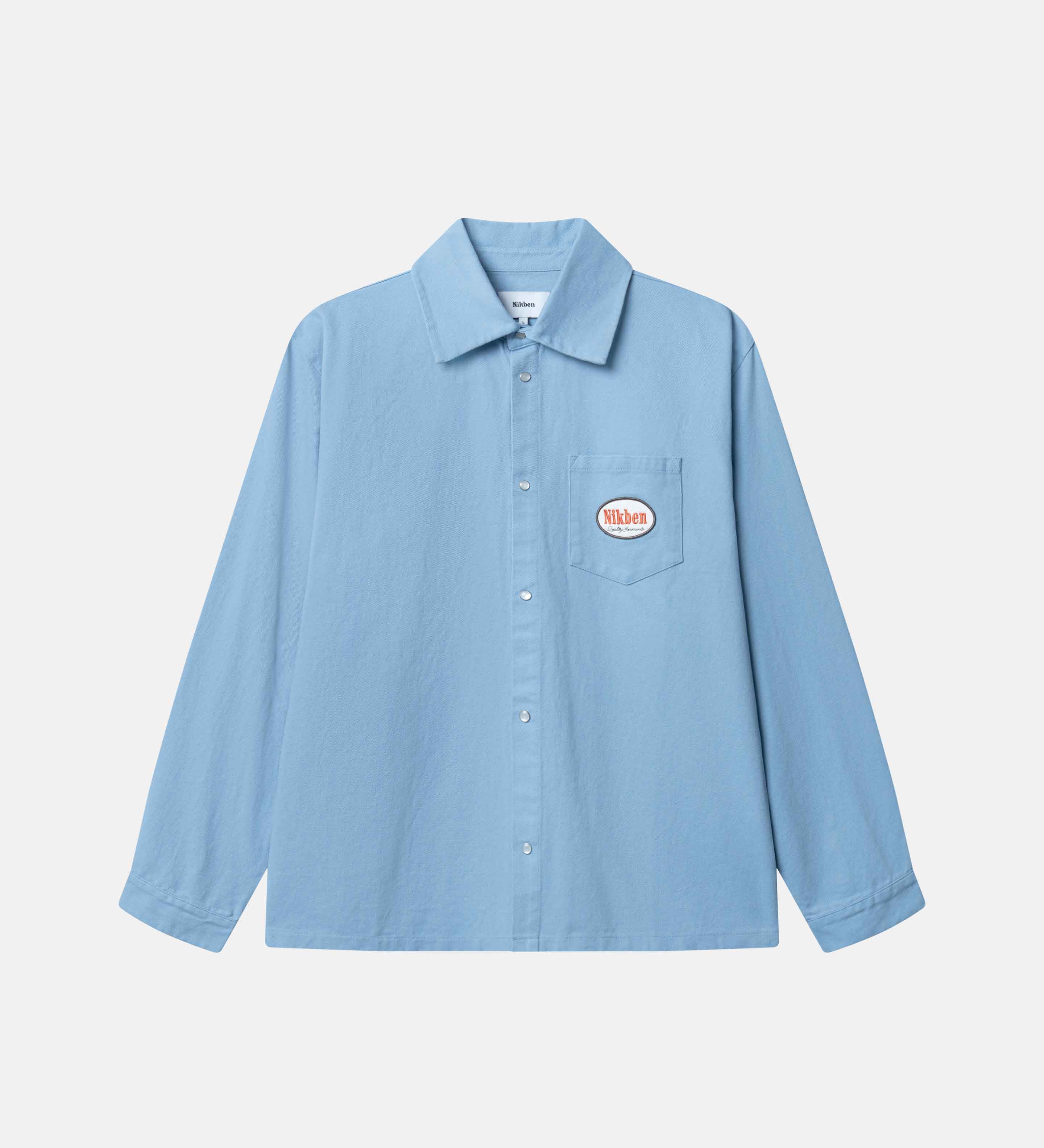 Light blue overshirt  with logo on front breast pocket