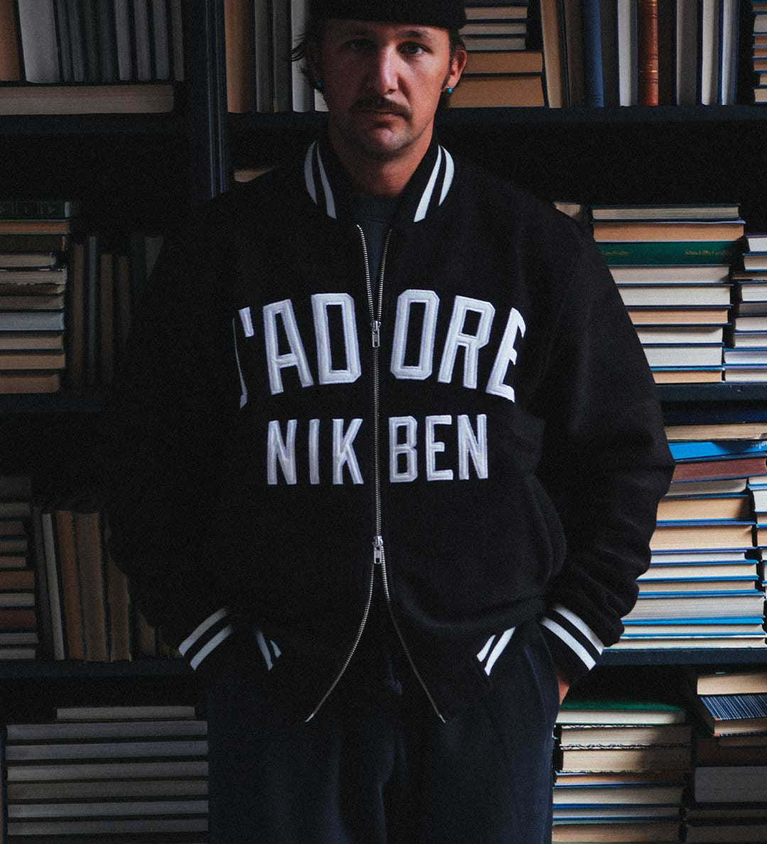 Black bomber jacket styled