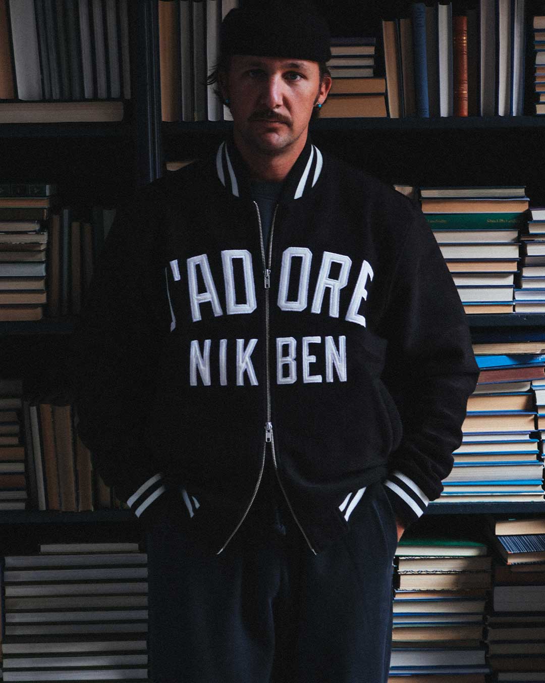 Black bomber jacket styled