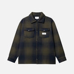 Dark blue and green flannel shirt with front pockets