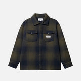 Dark blue and green flannel shirt with front pockets
