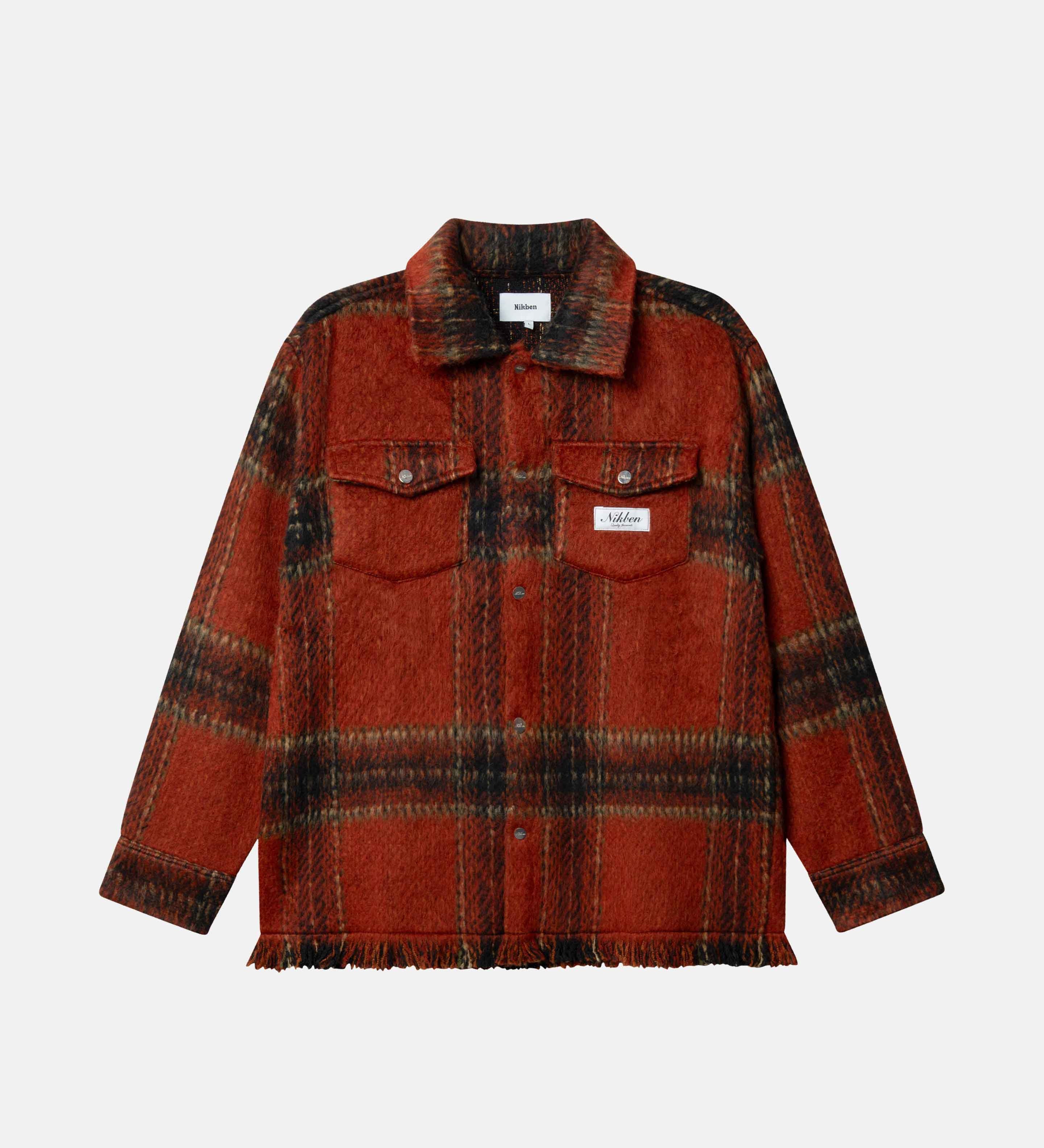 Red plaid overshirt with front breast button down pockets