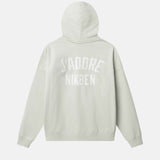 Light gray hoodie with 'Jaddore NikBen' text on the back against 