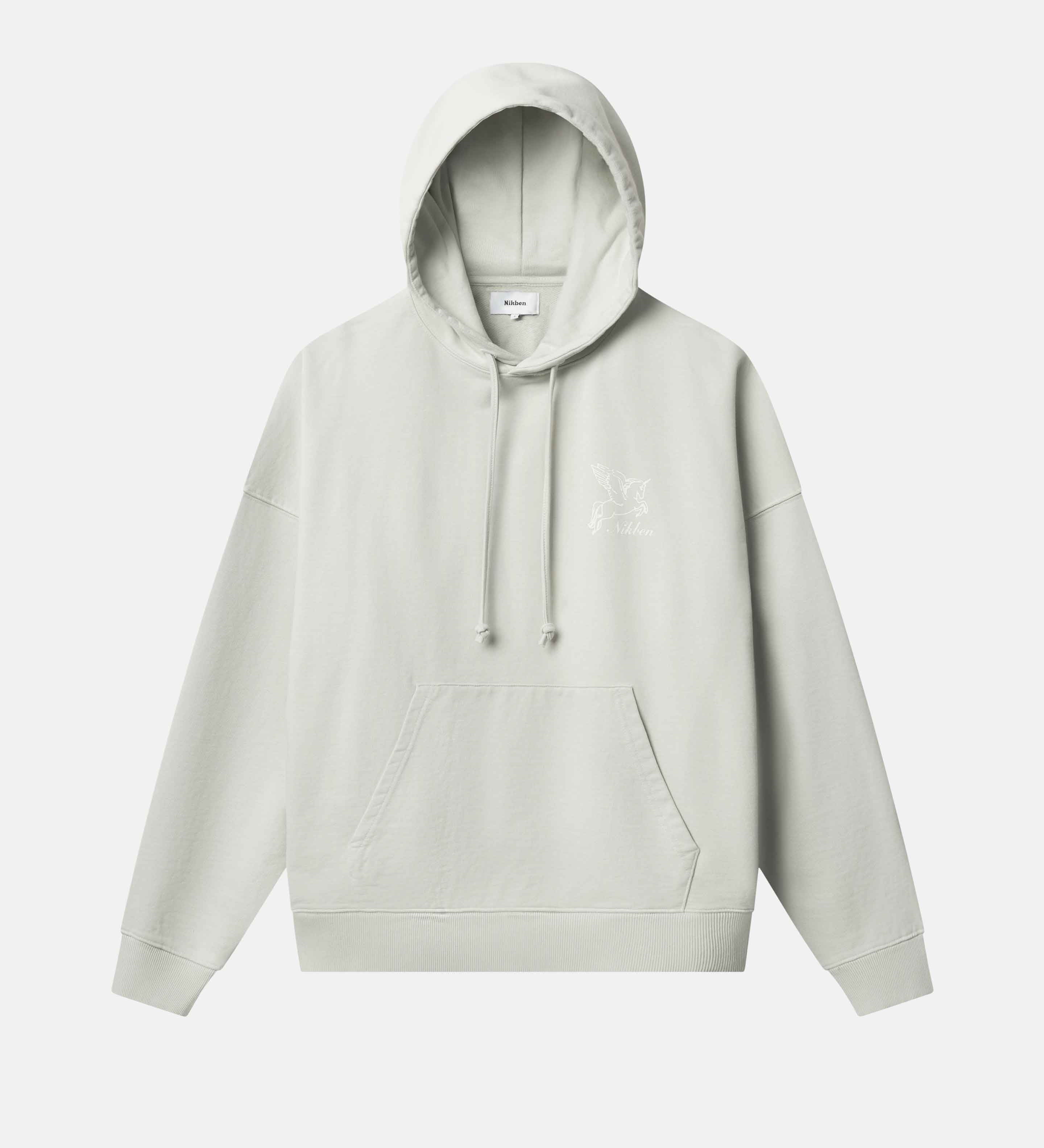beige hoody with logo in white

